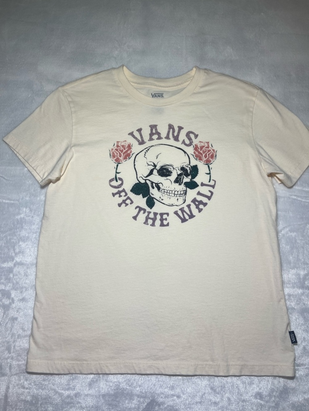 Vans Cream Short-Sleeve Graphic Tee with Skull & Roses